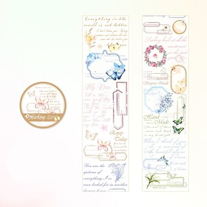 Rola lata 50mm washi tape, banda decorativa de hartie pentru proiecte artistice, jurnale, planner sau scrapbook, model scris