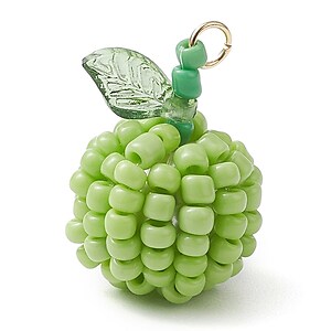 Pandantiv (charm) mar din margele de nisip si de sticla cu accesorii metalice aurii 21,5x15mm - verde