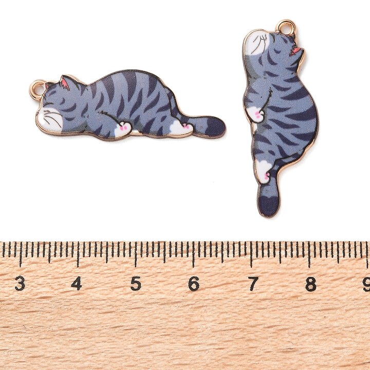 Charm auriu pisica cu email gri 35x13x1,5mm