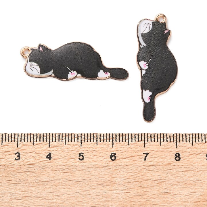 Charm auriu pisica cu email negru 35x13x1,5mm