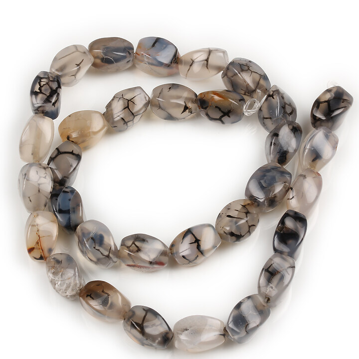 Margele agate Dragon Veins twist 12x8mm (sirag) - gri