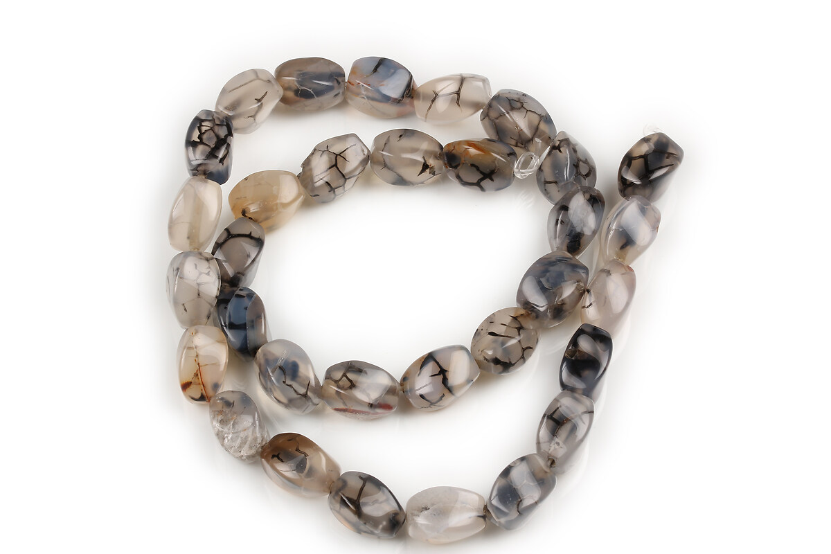 Margele agate Dragon Veins twist 12x8mm (sirag) - gri