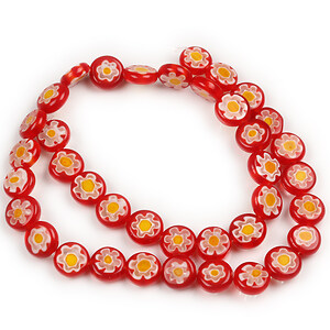 Sirag margele de sticla lampwork Millefiori banuti 10mm - rosu si galben