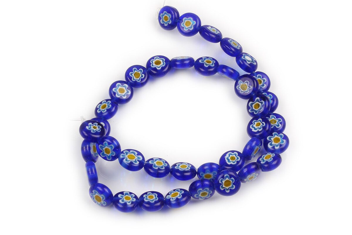 Sirag margele de sticla lampwork Millefiori banuti 10mm - albastru inchis