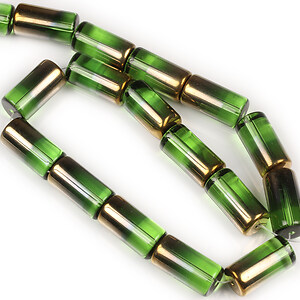 Sirag margele de sticla tubulare electroplacate pe jumatate 20x10mm -  verde transparent