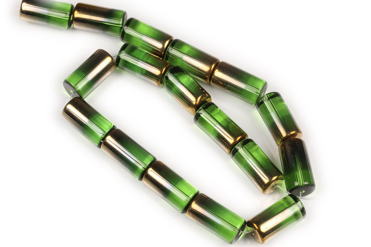 Sirag margele de sticla tubulare electroplacate pe jumatate 20x10mm -  verde transparent