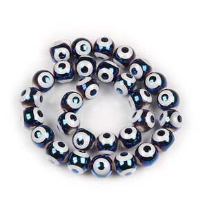 Sirag margele de sticla electroplacate model evil eye sfere 10mm  - albastru