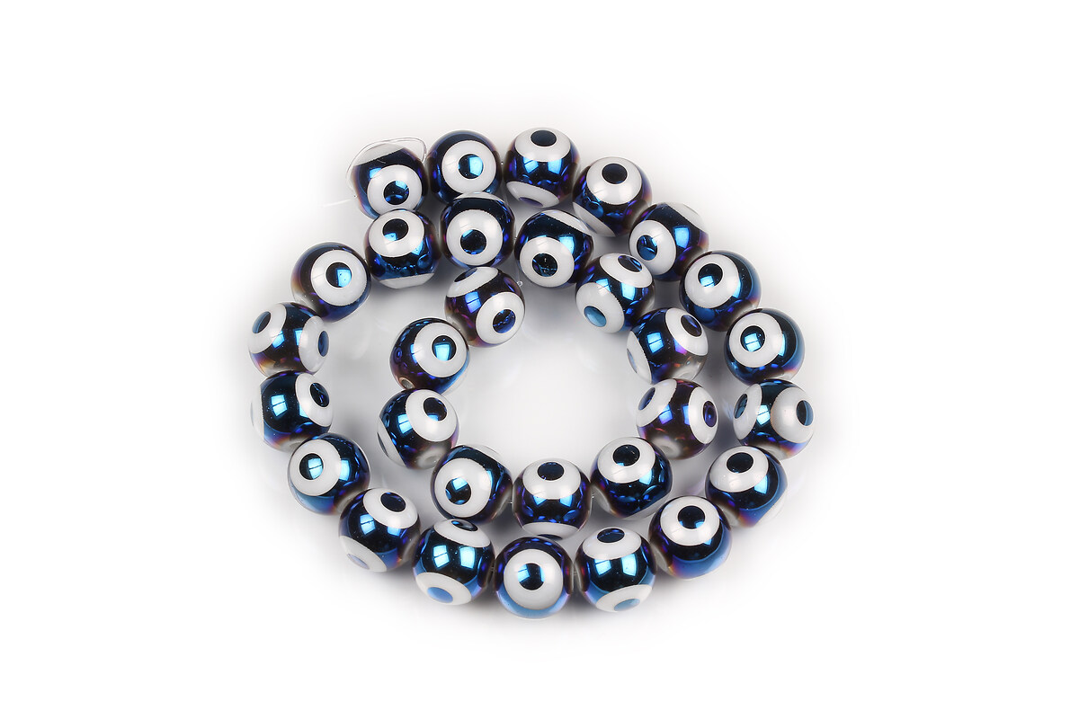 Sirag margele de sticla electroplacate model evil eye sfere 10mm  - albastru