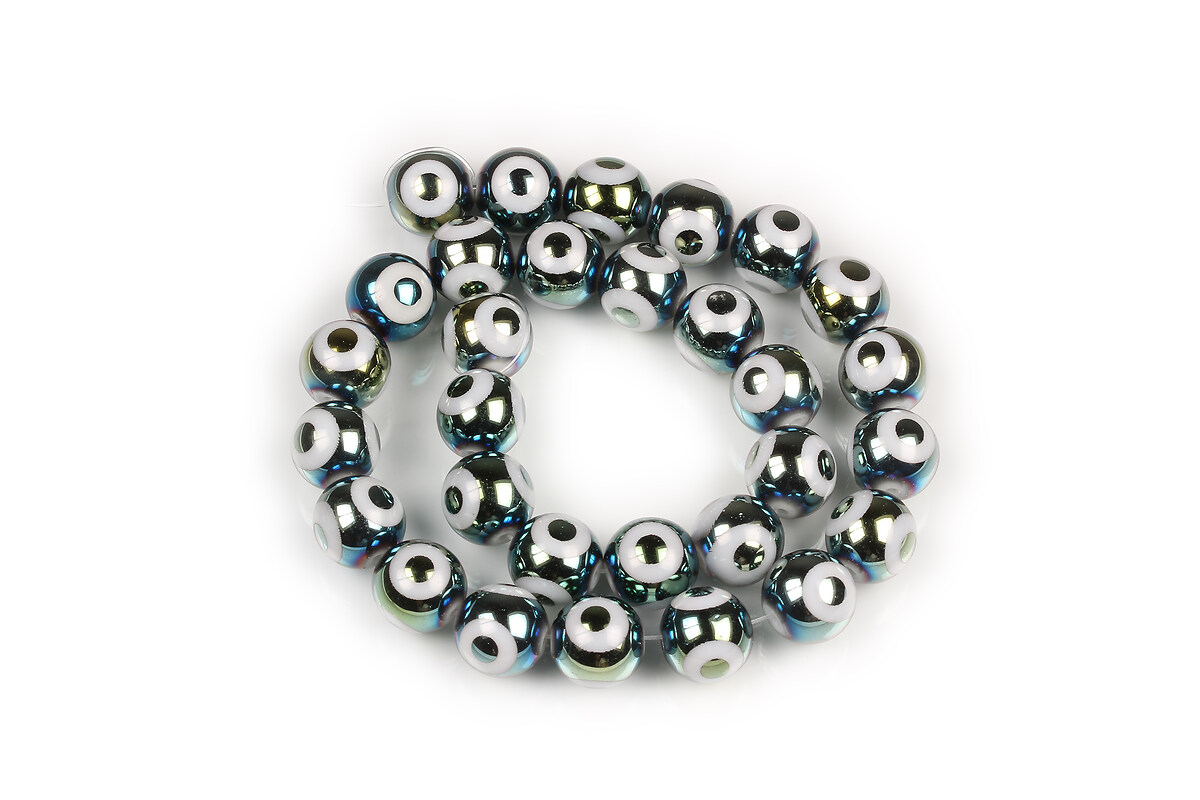 Sirag margele de sticla electroplacate model evil eye sfere 10mm  - verde