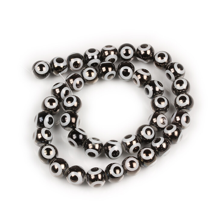 Sirag margele de sticla electroplacate model evil eye sfere 8mm  - gunmetal