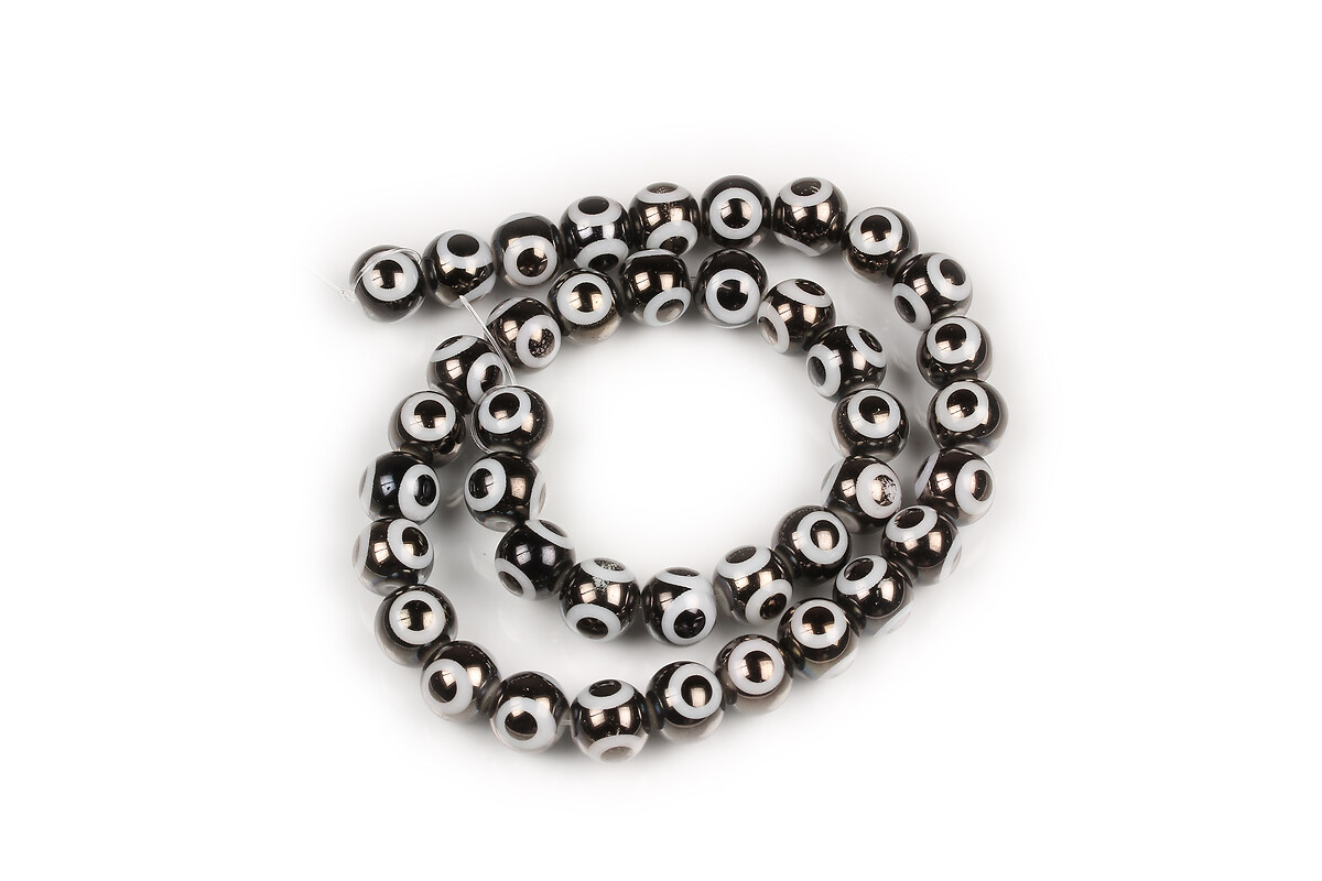 Sirag margele de sticla electroplacate model evil eye sfere 8mm  - gunmetal