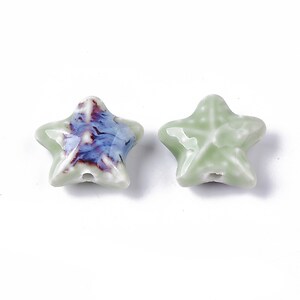 Margele de portelan Antique Glazed stea 20mm cu orificiul mare (2mm) - verde deschis