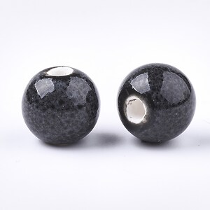 Margele de portelan Antique Glazed  sfere 11mm cu orificiul mare (2,5mm) - negru