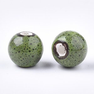 Margele de portelan Antique Glazed  sfere 11mm cu orificiul mare (2,5mm) - verde