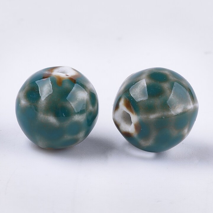 Margele de portelan Antique Glazed  sfere 16mm cu orificiul mare (2,5mm) - turcoaz