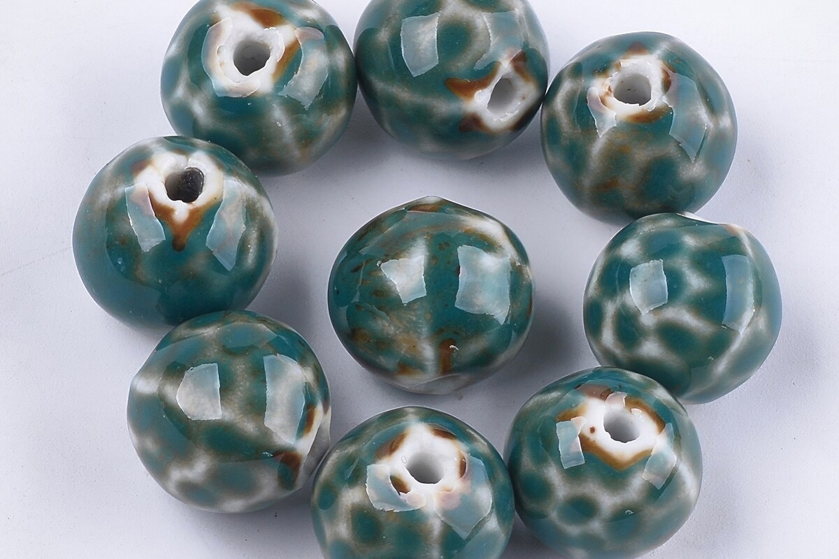 Margele de portelan Antique Glazed  sfere 16mm cu orificiul mare (2,5mm) - turcoaz