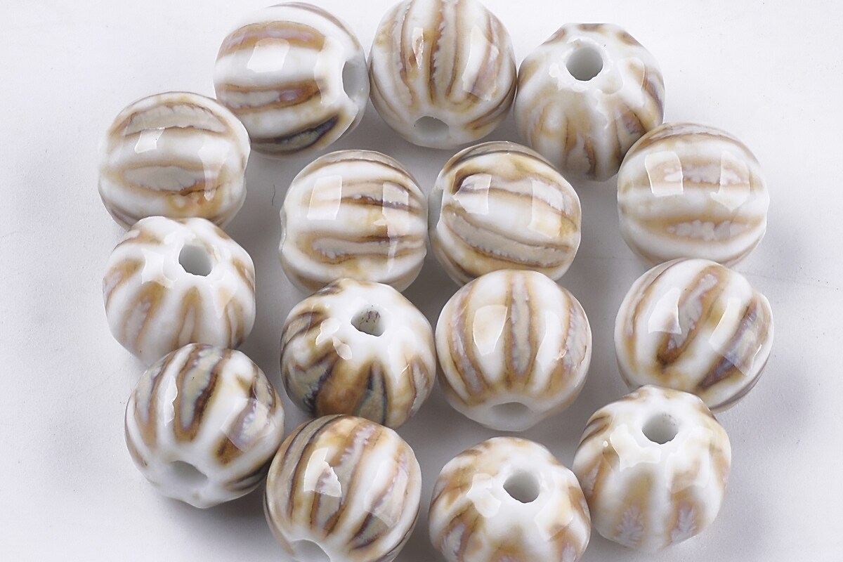 Margele de portelan Antique Glazed  sfere 11-12mm cu orificiul mare (2mm) - crem