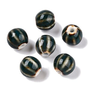 Margele de portelan Antique Glazed  sfere 11-12mm cu orificiul mare (2mm) - verde inchis