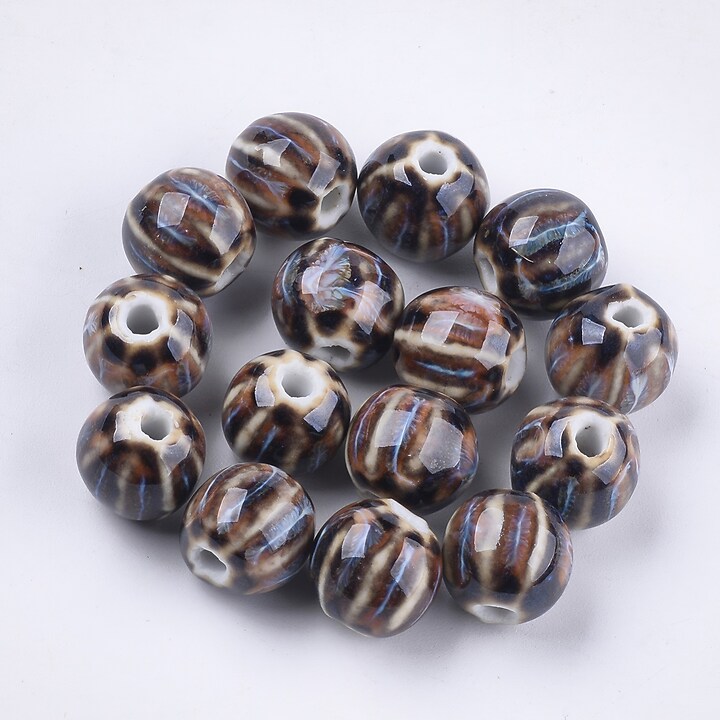 Margele de portelan Antique Glazed  sfere 11-12mm cu orificiul mare (2mm) - maro