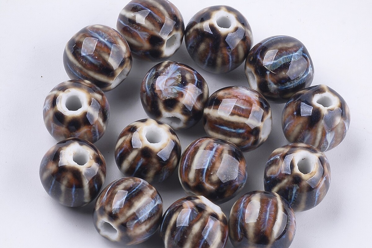 Margele de portelan Antique Glazed  sfere 11-12mm cu orificiul mare (2mm) - maro