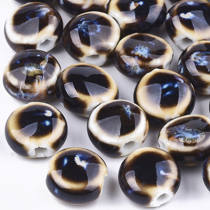 Margele de portelan Antique Glazed  banuti 10-11mm cu orificiul mare (1,5mm) - maro