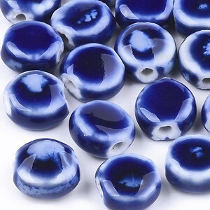 Margele de portelan Antique Glazed  banuti 10-11mm cu orificiul mare (1,5mm) - albastru