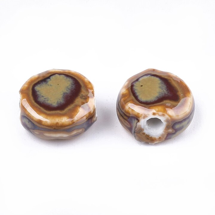 Margele de portelan Antique Glazed  banuti 10-11mm cu orificiul mare (1,5mm) - maro