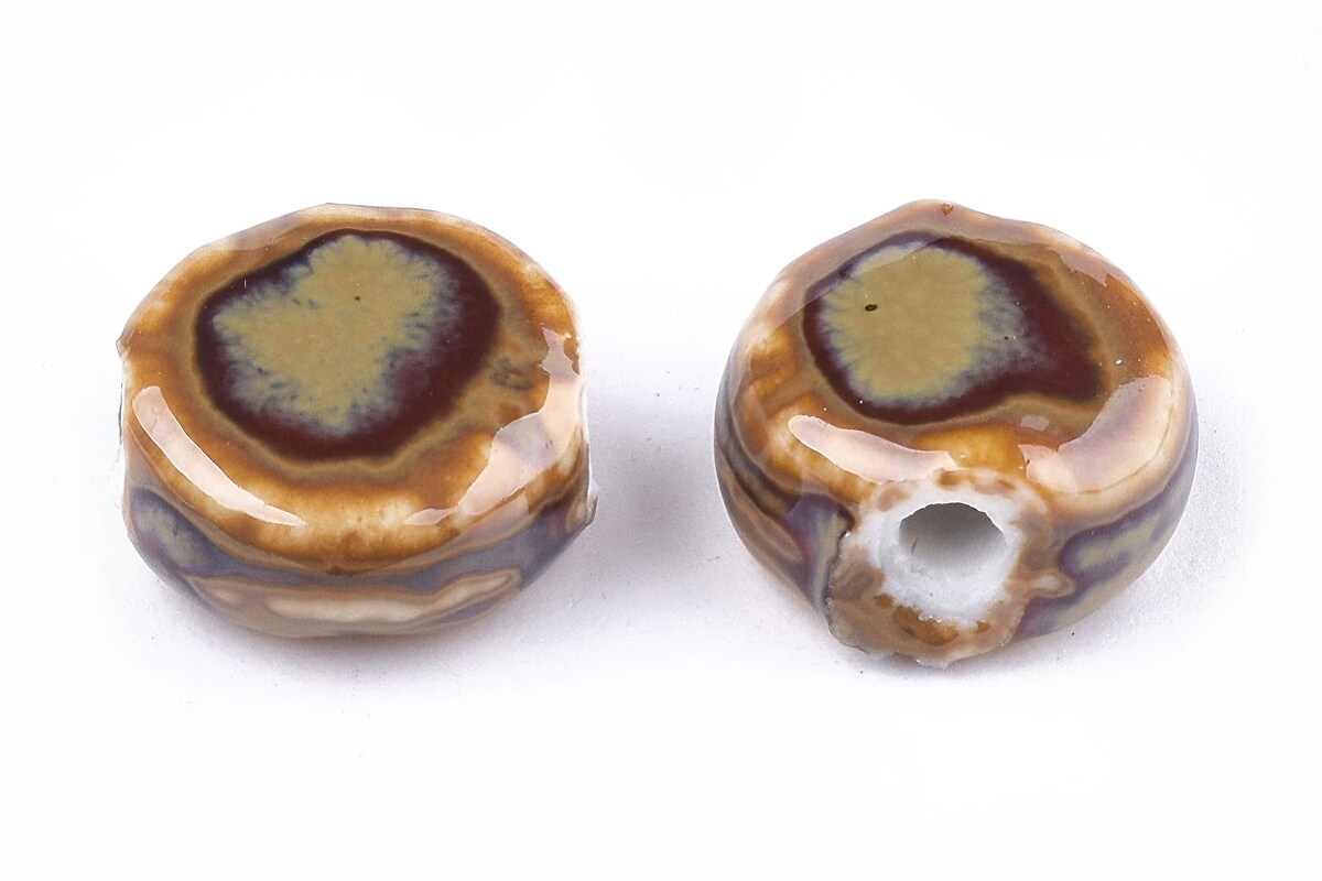 Margele de portelan Antique Glazed  banuti 10-11mm cu orificiul mare (1,5mm) - maro