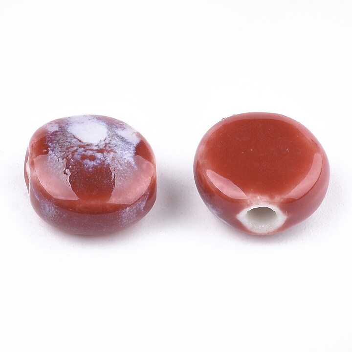 Margele de portelan Antique Glazed  banuti 10-11mm cu orificiul mare (1,5mm) - maro roscat