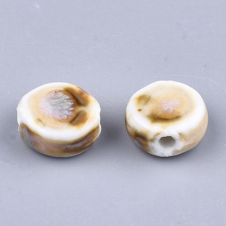 Margele de portelan Antique Glazed  banuti 10-11mm cu orificiul mare (1,5mm) - bej