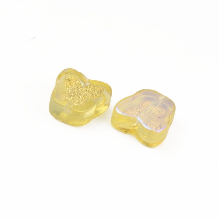 Margele de sticla lampwork fluture cu interior auriu 11x11mm - auriu electroplacat