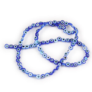 Sirag margele de sticla lampwork evil eye banuti 4,5mm - albastru si bleu