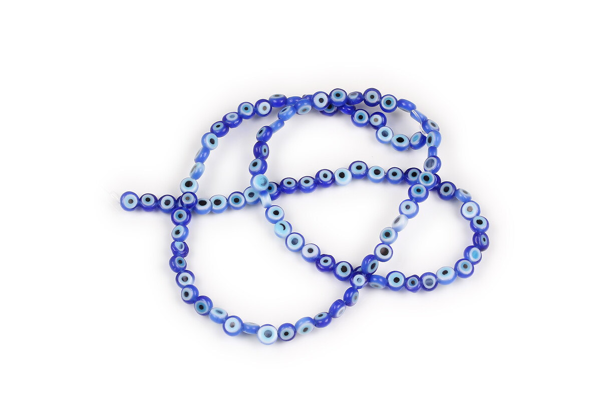 Sirag margele de sticla lampwork evil eye banuti 4,5mm - albastru si bleu