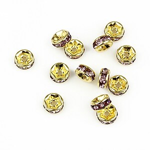 Distantiere aurii cu rhinestone mov 2,5x6mm