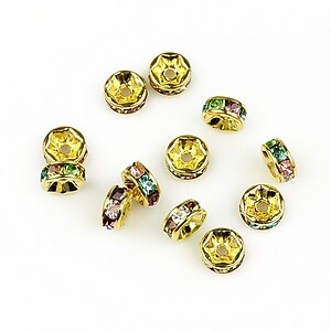 Distantiere aurii cu rhinestone multicolore 2,5x6mm