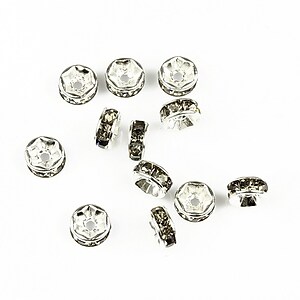 Distantiere argintii cu rhinestone gri 2,5x6mm