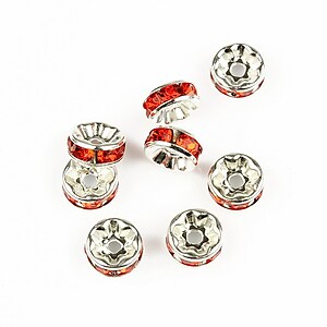 Distantiere argintii cu rhinestone rosu-portocaliu 4x8mm