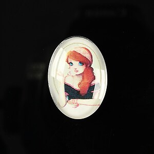 Cabochon sticla 25x18mm "Girl next door" cod 183