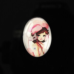 Cabochon sticla 25x18mm "Girl next door" cod 187