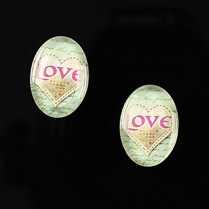 Cabochon sticla 18x13mm "Heart it" cod 247