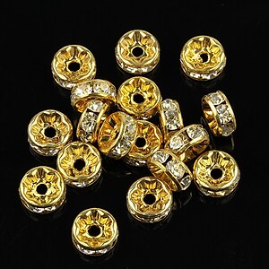 Distantiere aurii cu rhinestones albe 8mm (rondele 3,5x8mm)