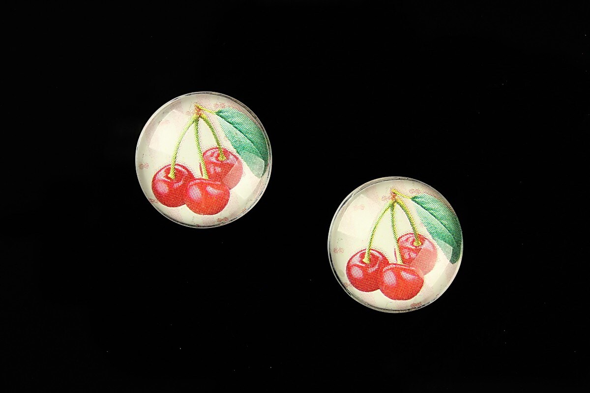 Cabochon sticla 16mm "Sweet as a Cherry" cod 648