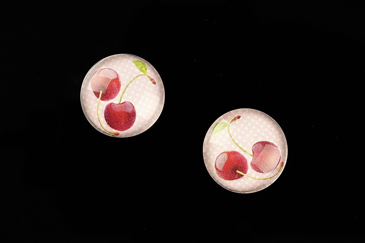 Cabochon sticla 16mm "Sweet as a Cherry" cod 649