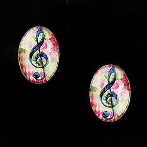 Cabochon sticla 18x13mm "Music" cod 823