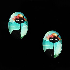 Cabochon sticla 18x13mm "Vacation Cat" cod 830