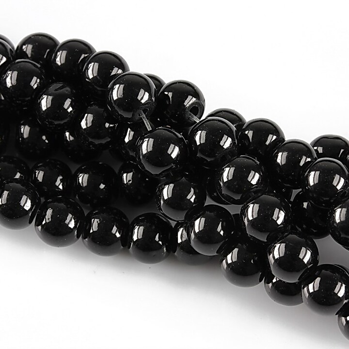 Perle de sticla, sfere 6mm - negru (100 buc.)