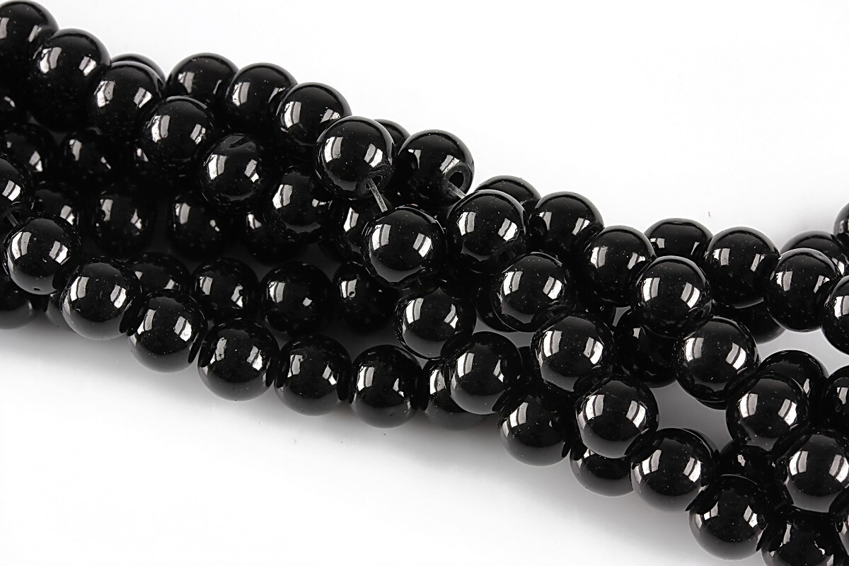 Perle de sticla, sfere 6mm - negru (100 buc.)