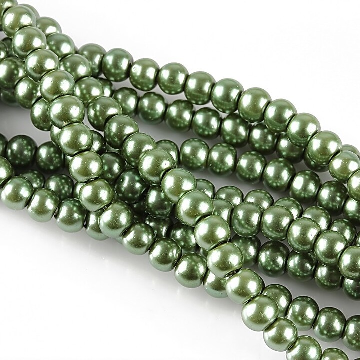 Perle de sticla, sfere 4mm - verde militar (100 buc.)