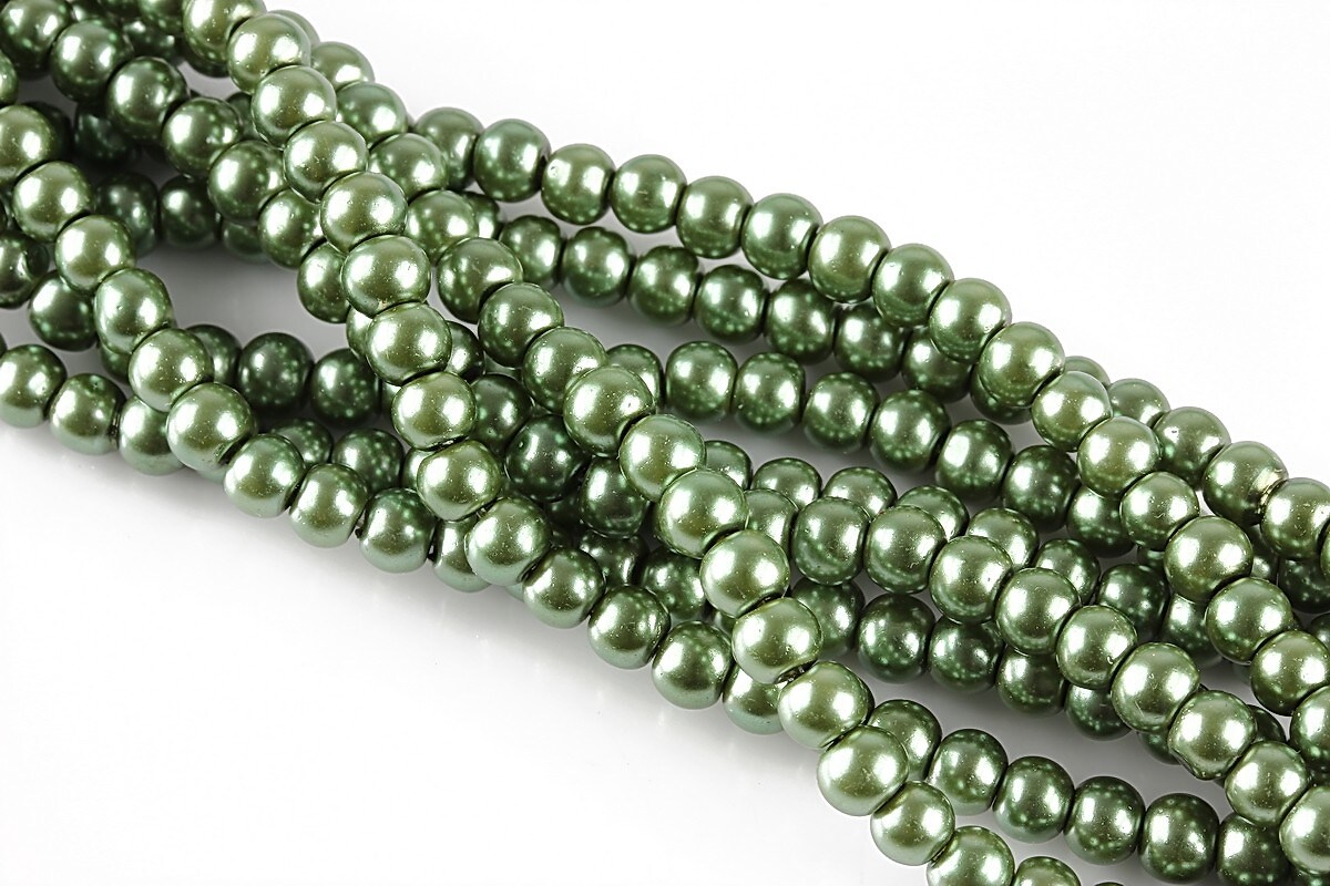 Perle de sticla, sfere 4mm - verde militar (100 buc.)