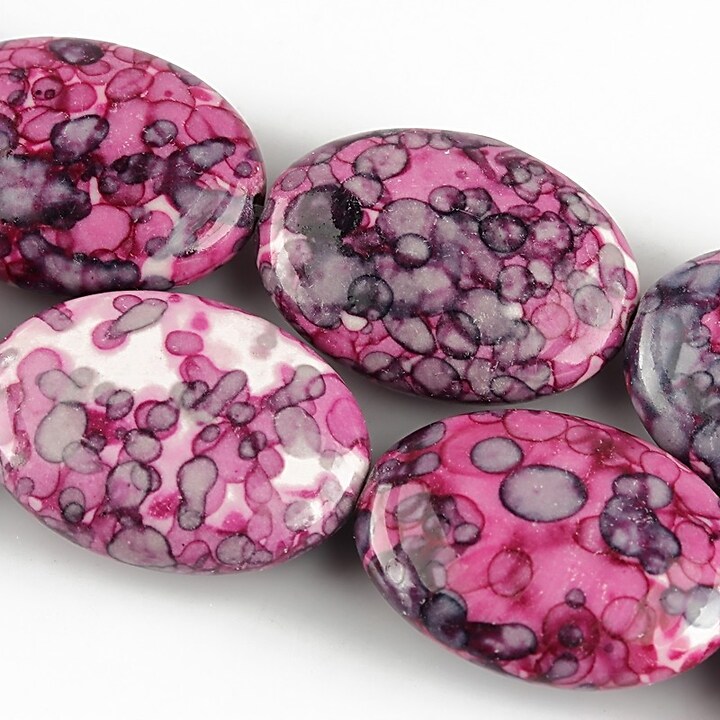 Flower jade oval 25x18mm - fucsia - mov